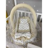 Jaju Baby Gold Mickey Kombineli Cibinlik ve Oyuncak Askılı Lüx Tasarım Fırfırlı Babynest Set - Cappuccino