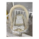 Jaju Baby Gold Mickey Kombineli Cibinlik ve Oyuncak Askılı Lüx Tasarım Fırfırlı Babynest Set, Kahverengi