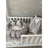 Jaju Baby Gri Pike Kumaş ve Micky Kumaş Tasarım Açılır - Kapanır Oyun Minderi ve Puset Örtüsü Set - 120 x 120 cm
