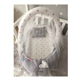 Jaju Baby Gri Wafle Pike Kumaş Micky Tasarım Ponponlu Oyuncak Aparat ve Tül Babynest Set