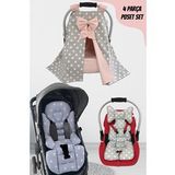 Jaju Baby Gri Yıldız 4 Parçalı Puset Takımı (Tutmalı)