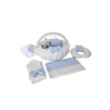 Jaju Baby Gri Yıldız Mavi Tasarım Lüx Babynest Oyun Minderi 8 Parça Set, Organik Pamuk