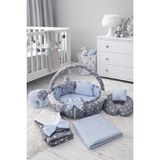 Jaju Baby Gri Yıldız Mavi Tasarım Lüx Oyun Minderi Babynest 8 Parça Set - Mavi - Gri