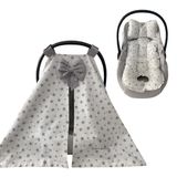 Jaju Baby Gri Yıldız Poplin Kumaş Puset Örtüsü Çarşafı ve Puset Minderi 3'lü Set