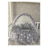 Jaju Baby Gri Yıldızlı Açılır - Kapanır Oyun Minderi Cibinlik Aparatlı Babynest