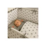 Jaju Baby Gri Yıldızlı Bebek Uyku Seti -60x120 cm Nevresim Takımı ve Kenar Koruma 7 Parça