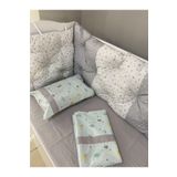 Jaju Baby Gri Yıldızlı Ve Bulut Kombinli 120x200 Montessori Nevresim Takımı Ve Kenar Koruma Uyku Set