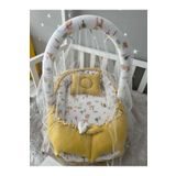 Jaju Baby Hardal Sarı Wafle Pike Kumaş Ceylan Tasarım Ponponlu Oyuncak Aparat Ve Tül Babynest Set