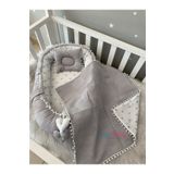 Jaju Baby Jaju Baby Gri Wafle Pike Kumaş Micky Tasarım Ponponlu 3'lü Babynest Set