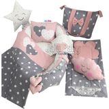 Jaju Baby Jaju Babynest Gri Pudra Yıldızlı Babynest Bebek Yatağı - 100x60 - Gri - Pembe
