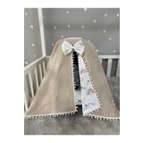 Jaju Baby Kahve Waffle Pike Ve Dağ Desen Tasarım Ponponlu Panço Model Puset Örtüsü Ve Çarşafı