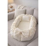 Jaju Baby Krem Fırfırlı Babynest Lüx Tasarım Taşınabilir Anne Yanı - Güvenli Bebek Uyku Yatağı