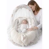 Jaju Baby Krem Örgü Pike Kumaş ve Tüy Desen Kumaş Ponponlu Babynest Oyuncak Aparat ve Tül Set