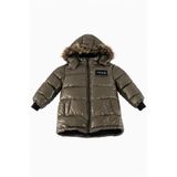 Jaju Baby Kürklü Kapüşonlu Erkek Çocuk Şişme Mont, Haki Yeşil, 6-7 Yaş