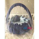 Jaju Baby Lacivert - Mavi Tasarım Lüx Oyun Minderi Babynest Cibinlik Tül Oyuncak Aparat Set - 120 x 120 cm