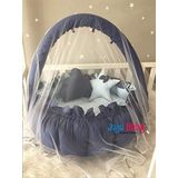 Jaju Baby Lacivert - Mavi Tasarım Lüx Oyun Minderi Babynest Cibinlik Tül Oyuncak Aparat Set