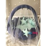 Jaju Baby Lacivert - Mint Tasarım Lüx Oyun Minderi Babynest Cibinlik Tül Oyuncak Aparat Set