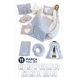 Jaju Baby Mavi 11 Parça Full Set Babynest, %100 Pamuk, Taşınabilir Bebek Yatağı ve Puset Seti