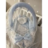 Jaju Baby Mavi Kulaklı Cibinlik ve Oyuncak Aparatlı Lüx Tasarım Babynest - 100 x 60 cm
