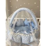 Jaju Baby Mavi Yıldız Desenli Tasarım Lüx Oyun Minderi Babynest Cibinlik Tül Oyuncak Aparat Set - 120 x 120 cm