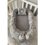 Jaju Baby Nest Gri Panda Babynest Lüx Tasarım Ortopedik Nest Bebek Yatağı Anne Yanı Bebek Yatağı