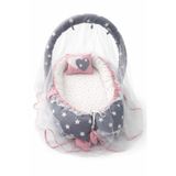 Jaju Baby Nest Gri Yıldızlı Cibinlik ve Oyuncak Askılı Bebek Yatağı, Organik Pamuk, 70x40 cm İç Ölçü