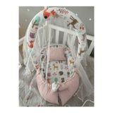 Jaju Baby Nest Pudra Wafle Kumaş Ve Orman Tasarım Ponponlu Oyuncak Aparat Ve Tül Babynest Set