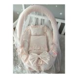 Jaju Baby Nest Somon Cibinlik ve Oyuncak Askılı Lüx Tasarım Fırfırlı Anne Yanı Set