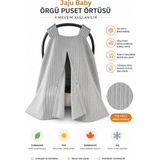 Jaju Baby Örgü Pike Puset Örtüsü – 4 Mevsim Kullanım | Nefes Alan Tek Katlı Kumaş | Gri