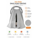 Jaju Baby Örgü Pike Puset Örtüsü, 4 Mevsim Kullanım, Tek Katlı Kumaş, Gri