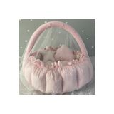 Jaju Baby Premium Oyun Minderi, Pudra ve Somon Renk, Cibinlik Tüllü Babynest
