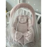 Jaju Baby Pudra Kulaklı Cibinlik ve Oyuncak Aparatlı Lüx Tasarım Babynest - 100 x 60 cm