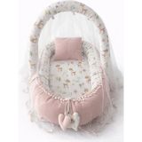 Jaju Baby Pudra Waffle Pike Kumaş Poplin Kumaş Ponponlu Babynest Oyuncak Aparat ve Tül Set