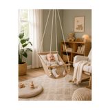 Jaju Baby Rüya Ahşap Bebek Hamak, %100 Pamuklu, Ev Tipi Tavan Salıncak, Bej