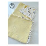 Jaju Baby Sarı Waffle Pike 100x100 cm Ay Müslin Ponponlu Çok Amaçlı Battaniye