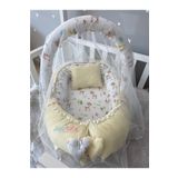 Jaju Baby Sarı Wafle Pike Kumaş Ceylan Tasarım Ponponlu Babynest Oyuncak Aparat ve Tül Set