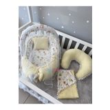 Jaju Baby Sarı Wafle Pike Kumaş Ceylan Tasarım Ponponlu Ponponlu 6 Parça Babynest Set
