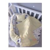 Jaju Baby Sarı Wafle Pike Kumaş ve Müslin Tasarım Ponponlu 3'lü Babynest Set