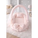 Jaju Baby Somon Cibinlik Tüllü - Oyuncak Askılı Lüx Tasarım Fırfırlı Babynest - Güvenli Premium Jaju Babynest
