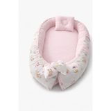 Jaju Baby Toz Pembe Geyik Desenli Babynest | Yenidoğan Bebek Yatağı & Uyku Yuvası