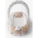 Jaju Baby Waffle Pike Gümüş Mickey Tasarım Oyuncak Aparat ve Cibinlik Tüllü Babynest Set - Bej - Gri
