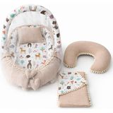 Jaju Baby Waffle Pike Kumaş ve Orman Müslin Kumaş Ponponlu 6 Parça Babynest Set - Bej