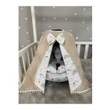 Jaju Baby Waffle Ve Dağ Desen Ponponlu Panço Model Puset Örtüsü Çarşaf Ve Puset Minderi 3'lü Set