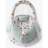Jaju Baby Yeşil Örgü Pike Kumaş ve Orman Kumaş Ponponlu Babynest Oyuncak Aparat ve Tül Set