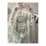 Jaju Baby Yeşil Örgü Ve Orman Kumaş Nest Anne Yanı Oyuncak Aparat Ve Cibinlik Tül Baby Nest Set