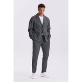 Jakamen Antrasit Slim Fit Apaş Yaka Keten Karışımlı Çift Yırtmaçlı Çizgili Takım Elbise - 56