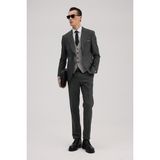 Jakamen Antrasit Slim Fit Kırlangıç Yaka Yelekli Kombinli Takım Elbise - 6 Drop - 50