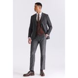 Jakamen Antrasit Slim Fit Sivri Yaka Çizgili Kombinli Yelekli Takım Elbise - 46