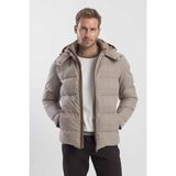 Jakamen Bej Comfort Fit Ekose Kareli Kapüşonlu Mont - 54