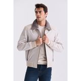 Jakamen Bej Comfort Fit Kürklü Yaka Önü Fermuarlı Hakiki Deri detaylı Mont - 56